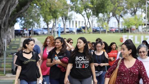 Students Walk down pathway 