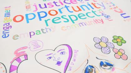 Community Mural hand drawn by DRC students 
