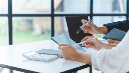 Workplace Stock Photo, reviewing notes