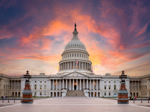 Sunrise over the United States Capitol building in Washington DC