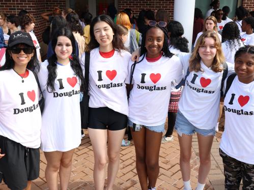 Students in I Love Douglass Shirts