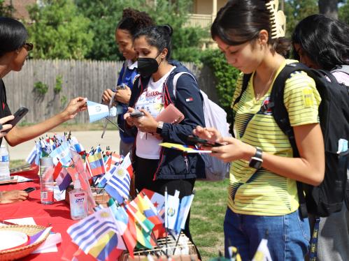 Students check in to event