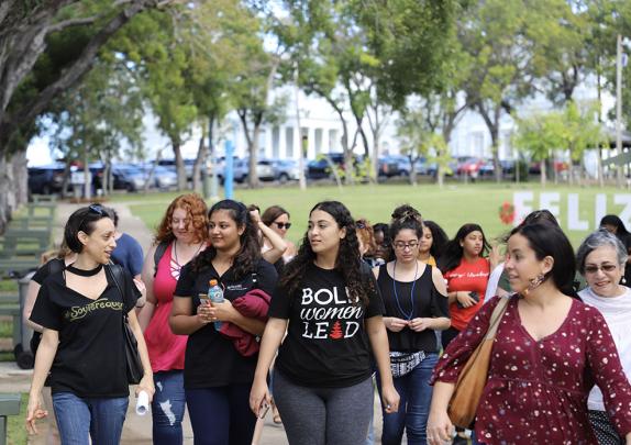 Students walk outside